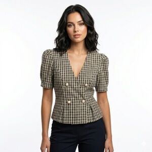 Good Times Women’s Vintage Plaid Peplum Blouse Medium